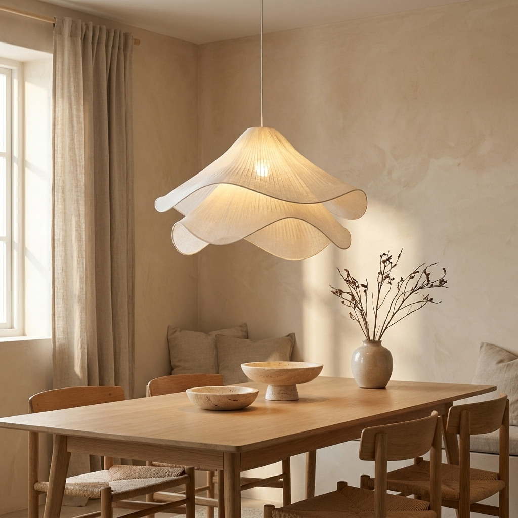 Layered White Fabric Pendant Light