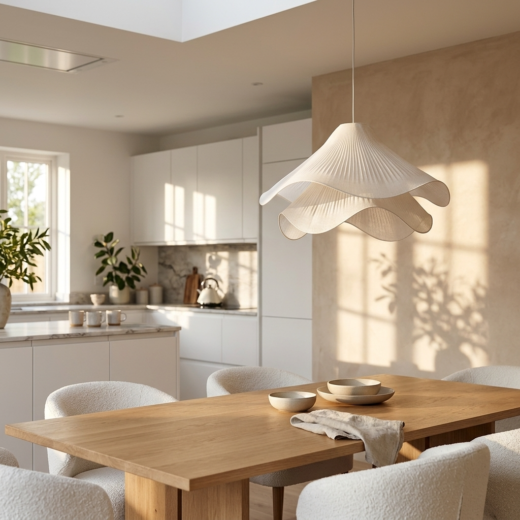 Layered White Fabric Pendant Light