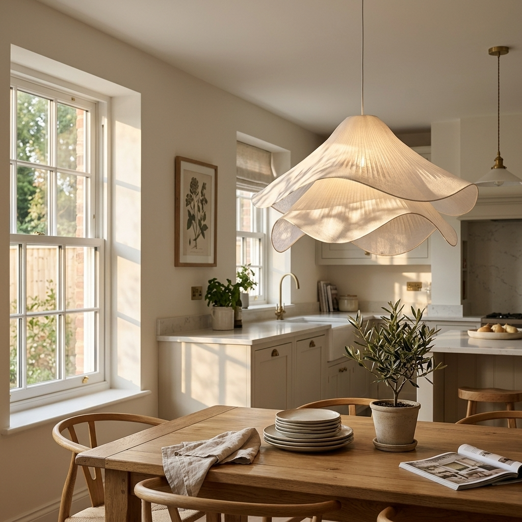 Layered White Fabric Pendant Light