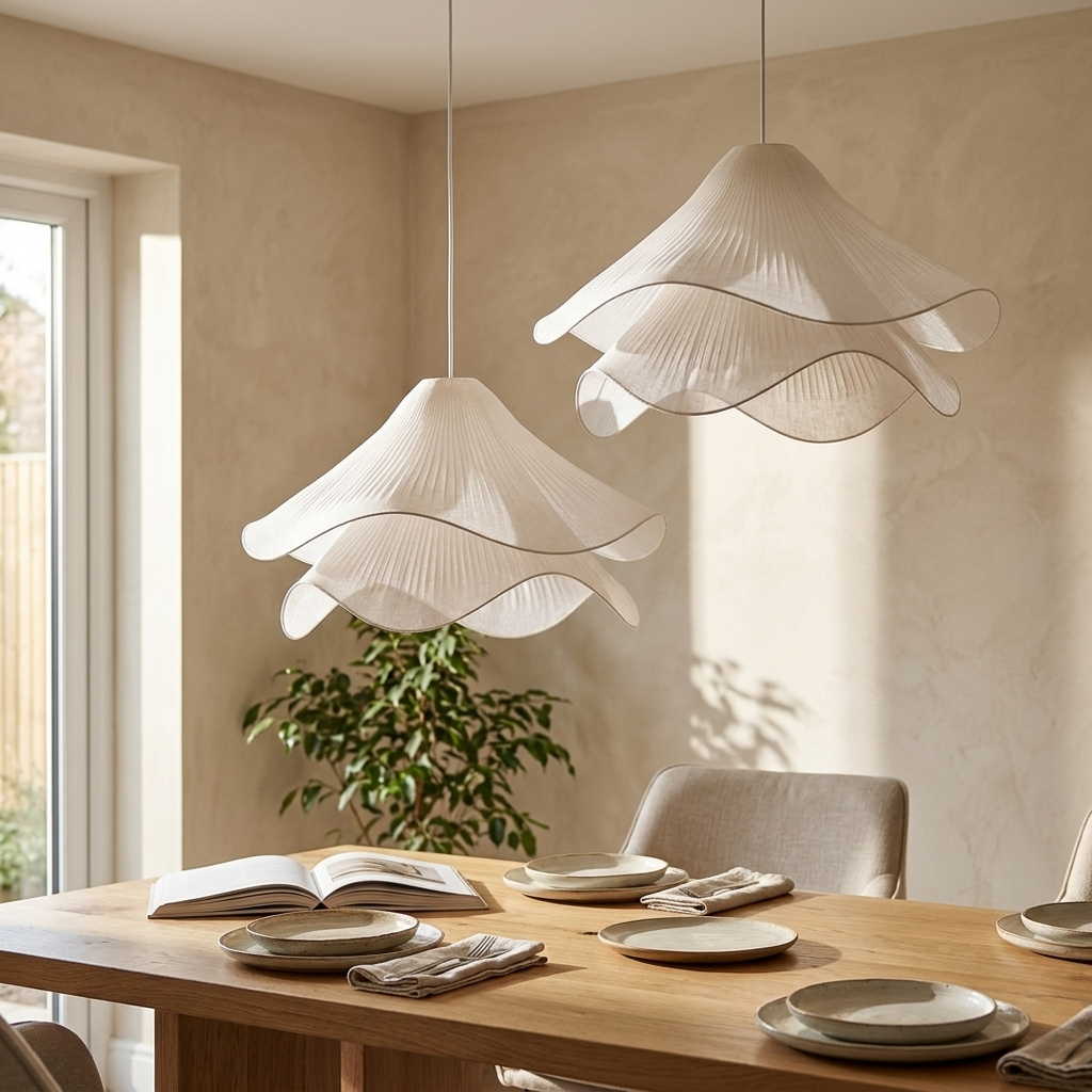 Layered White Fabric Pendant Light