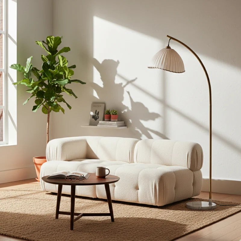 Minimalist Bamboo Floor Lamp with Fabric Shade
