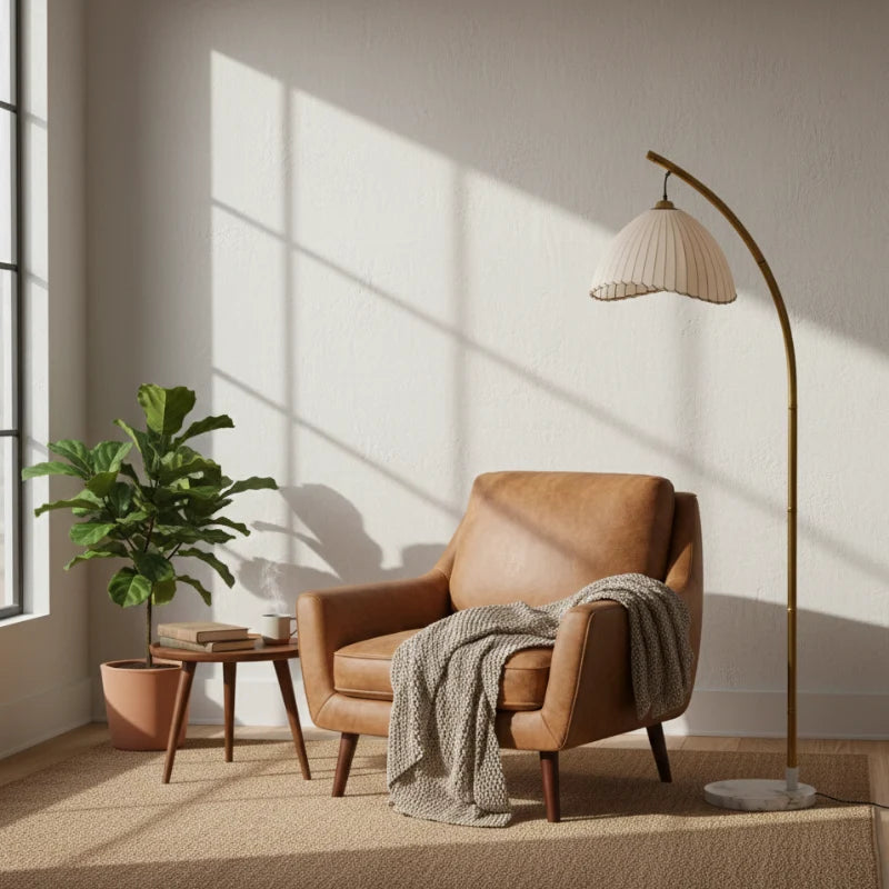 Minimalist Bamboo Floor Lamp with Fabric Shade