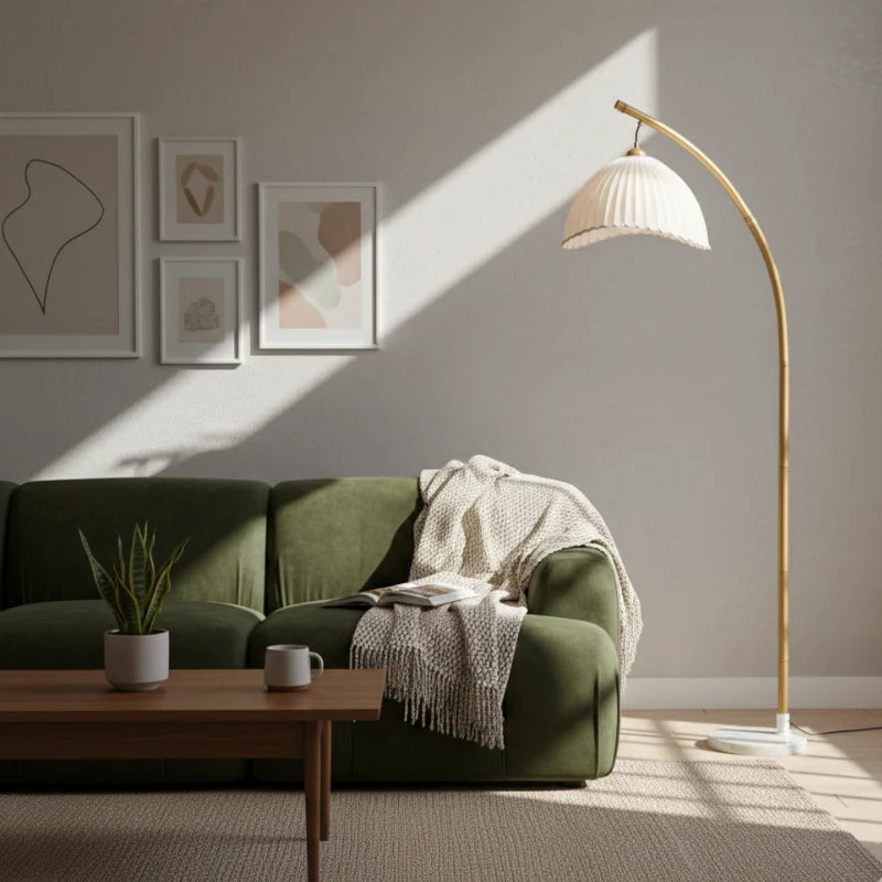 Minimalist Bamboo Floor Lamp with Fabric Shade