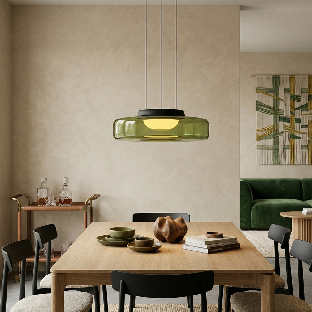Minimalist Collection | Black Glass Pendant Light with Adjustable Heigh