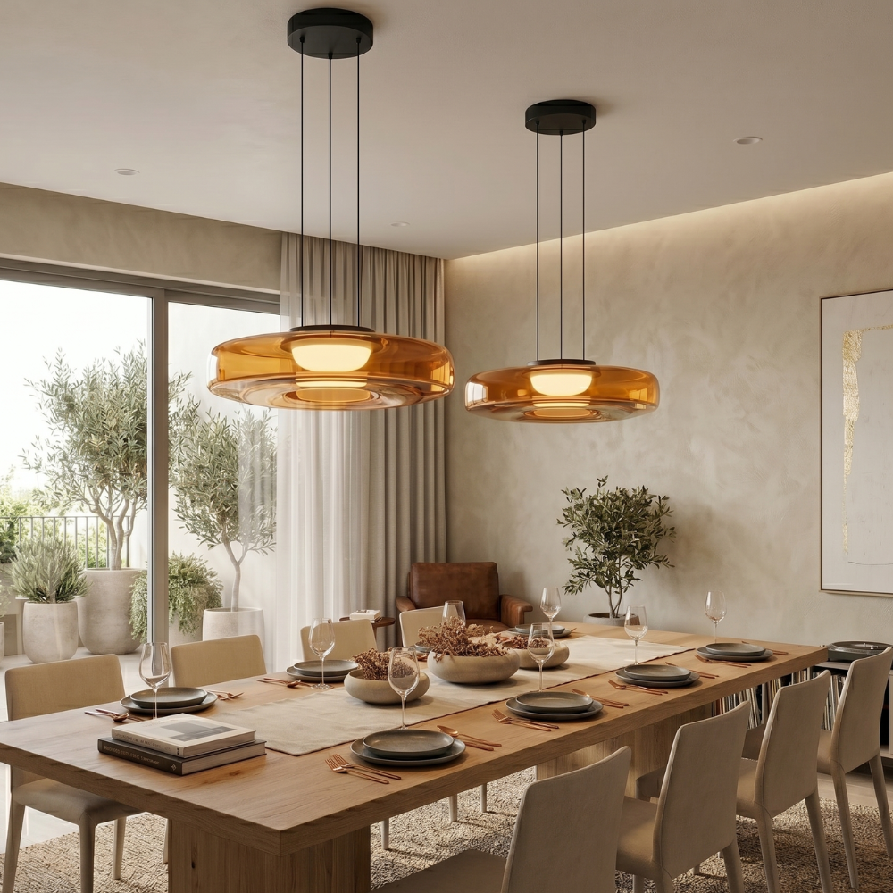 Minimalist Collection | Black Glass Pendant Light with Adjustable Heigh