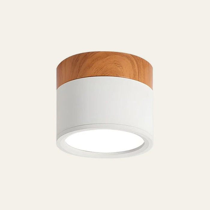 Modern Cylinder Ceiling Light Fixture with LED & Wooden Accent
