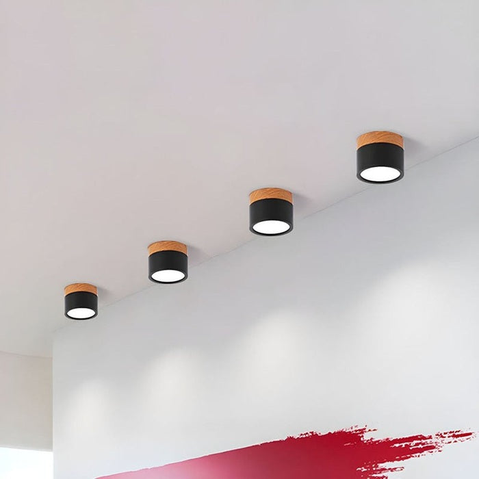 Modern Cylinder Ceiling Light Fixture with LED & Wooden Accent