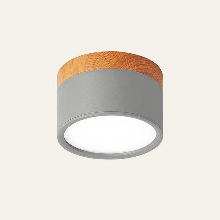 Modern Cylinder Ceiling Light Fixture with LED & Wooden Accent