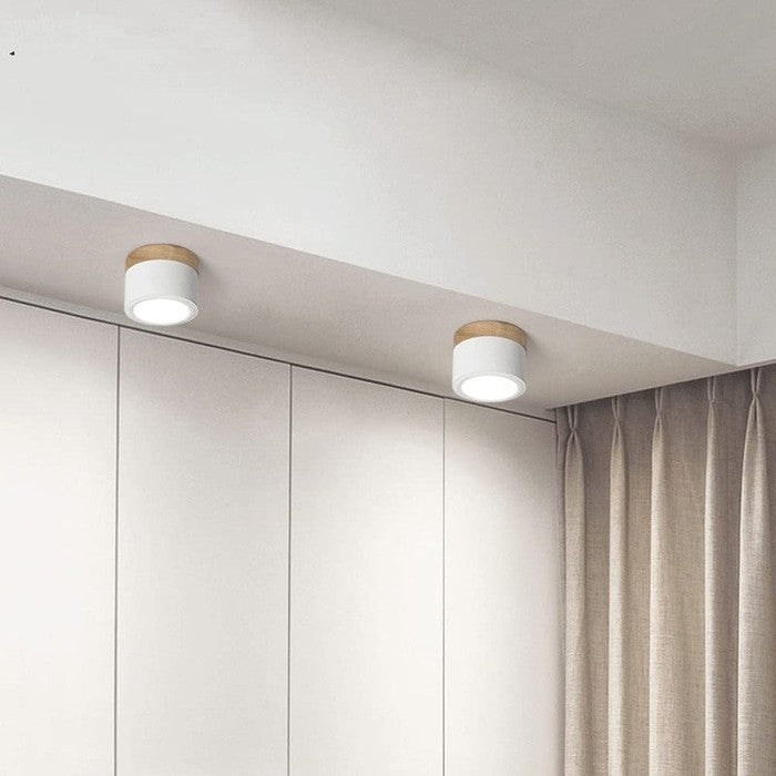 Modern Cylinder Ceiling Light Fixture with LED & Wooden Accent