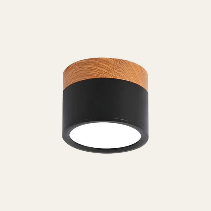 Modern Cylinder Ceiling Light Fixture with LED & Wooden Accent