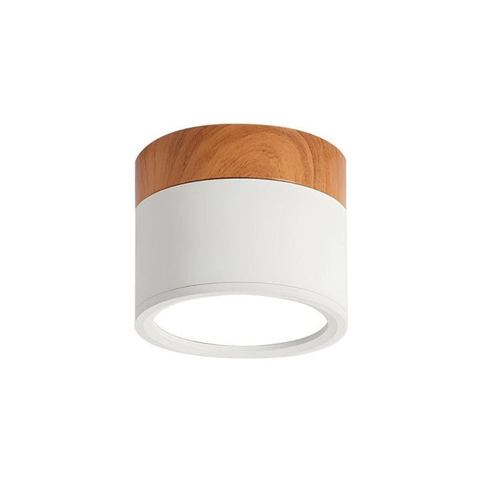 Modern Cylinder Ceiling Light Fixture with LED & Wooden Accent