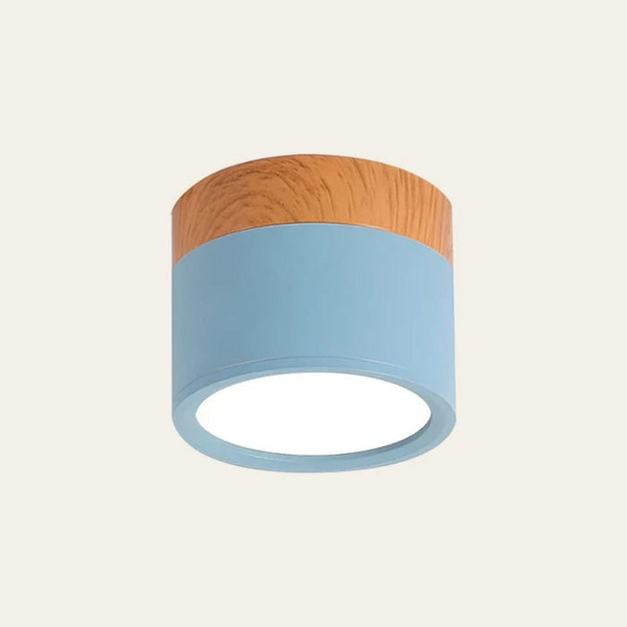 Modern Cylinder Ceiling Light Fixture with LED & Wooden Accent