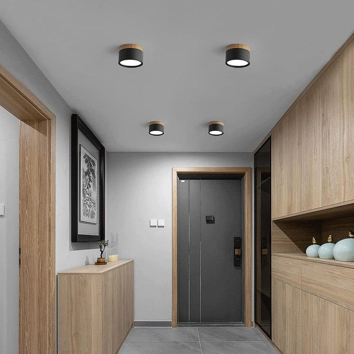 Modern Cylinder Ceiling Light Fixture with LED & Wooden Accent
