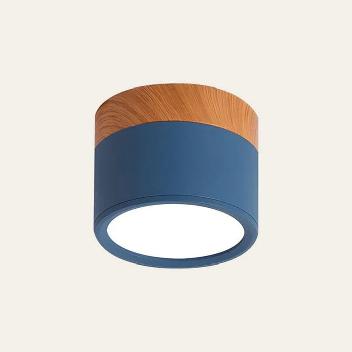 Modern Cylinder Ceiling Light Fixture with LED & Wooden Accent