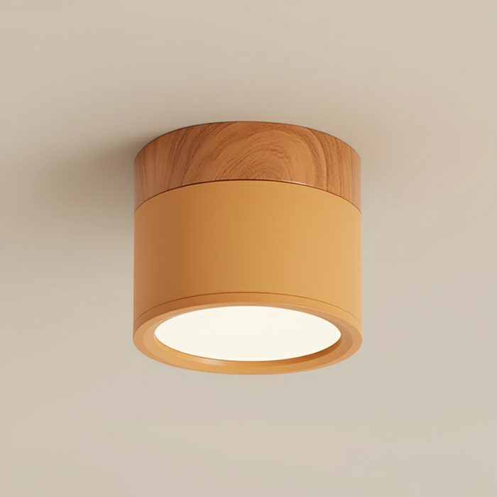 Modern Cylinder Ceiling Light Fixture with LED & Wooden Accent