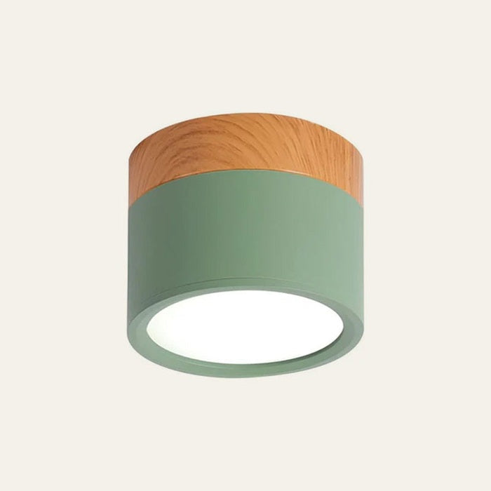 Modern Cylinder Ceiling Light Fixture with LED & Wooden Accent