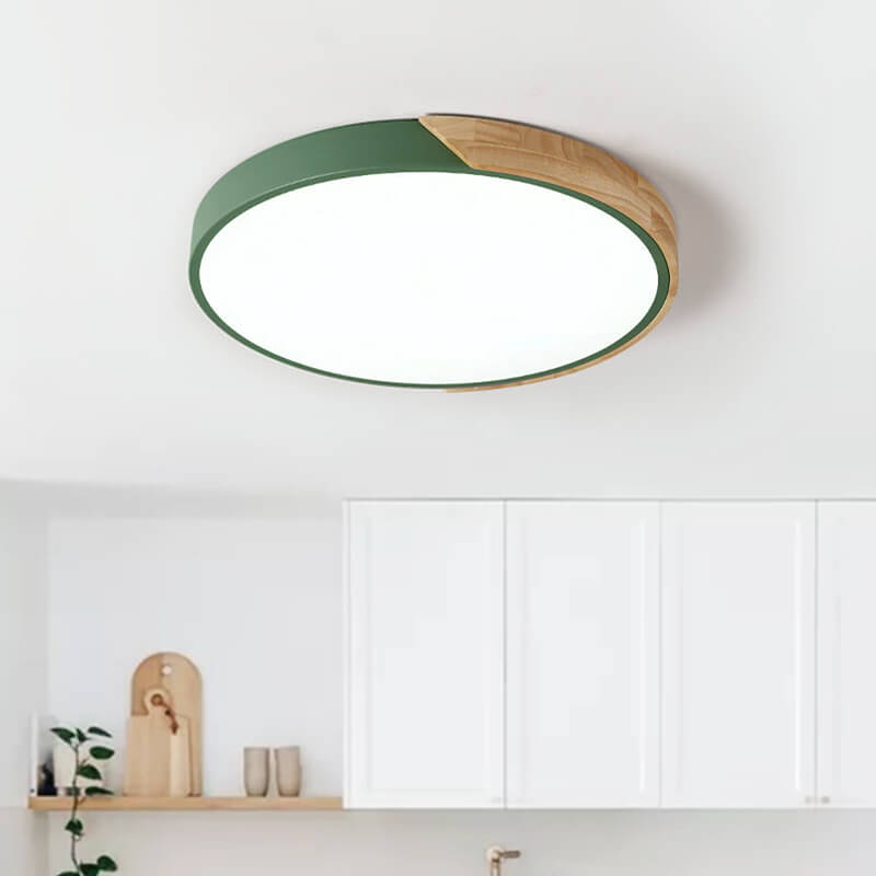 Modern Flush Mount Ceiling Light | Dimmable LED Fixture with Metal & Wood Design