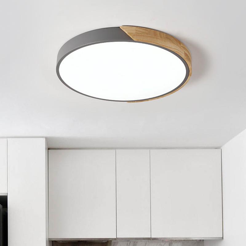 Modern Flush Mount Ceiling Light | Dimmable LED Fixture with Metal & Wood Design