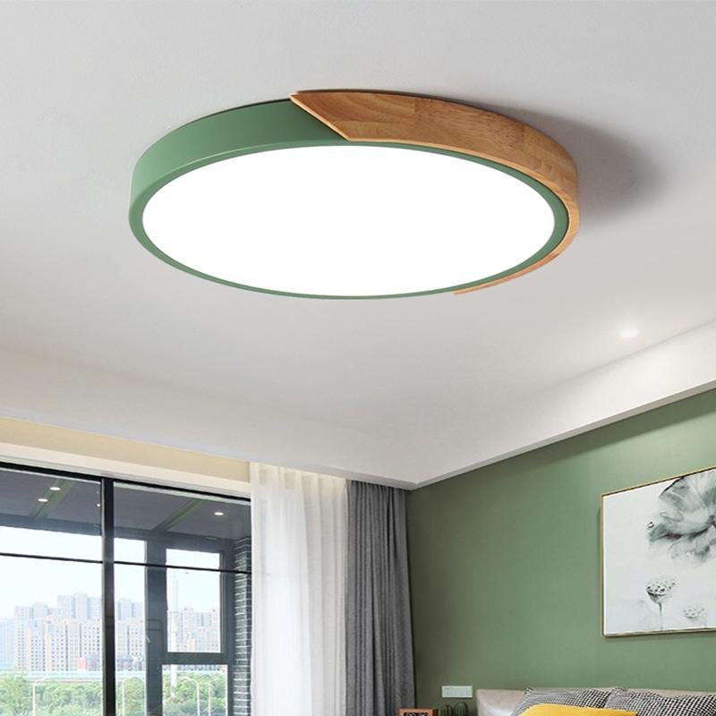 Modern Flush Mount Ceiling Light | Dimmable LED Fixture with Metal & Wood Design