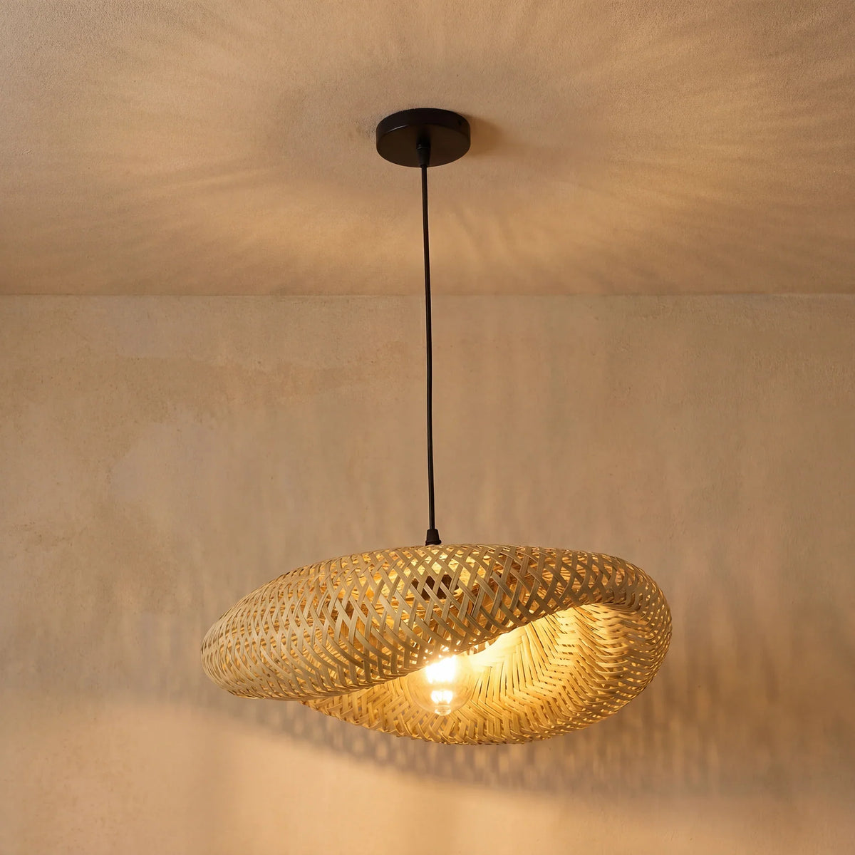 Natural Bamboo Pendant Light with Adjustable Height