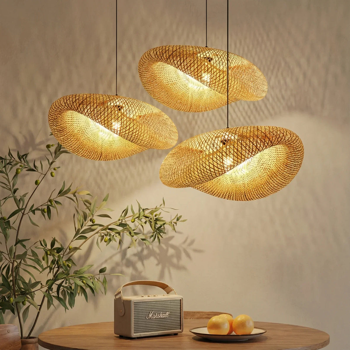 Natural Bamboo Pendant Light with Adjustable Height