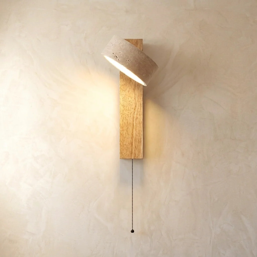 Natural Stone Adjustable Wall Light with Wood Backplate