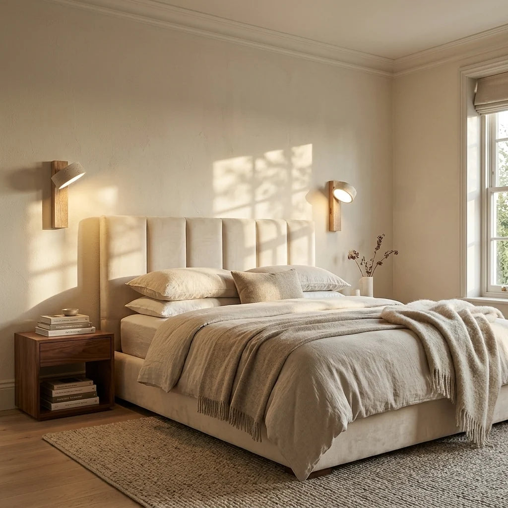 Natural Stone Adjustable Wall Light with Wood Backplate