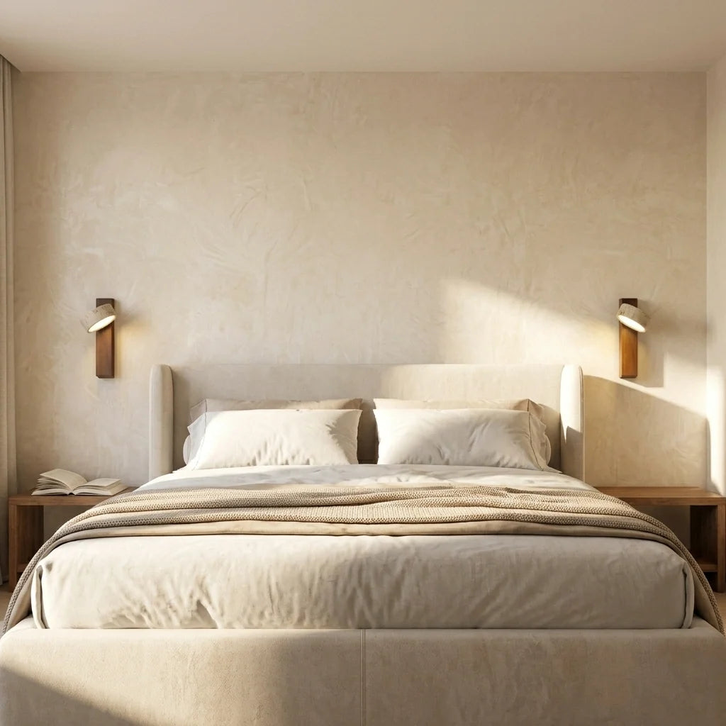 Natural Stone Adjustable Wall Light with Wood Backplate