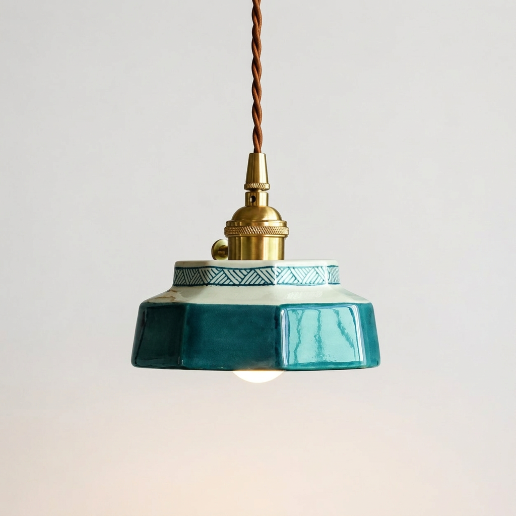 Octagonal Glazed Ceramic Pendant Light