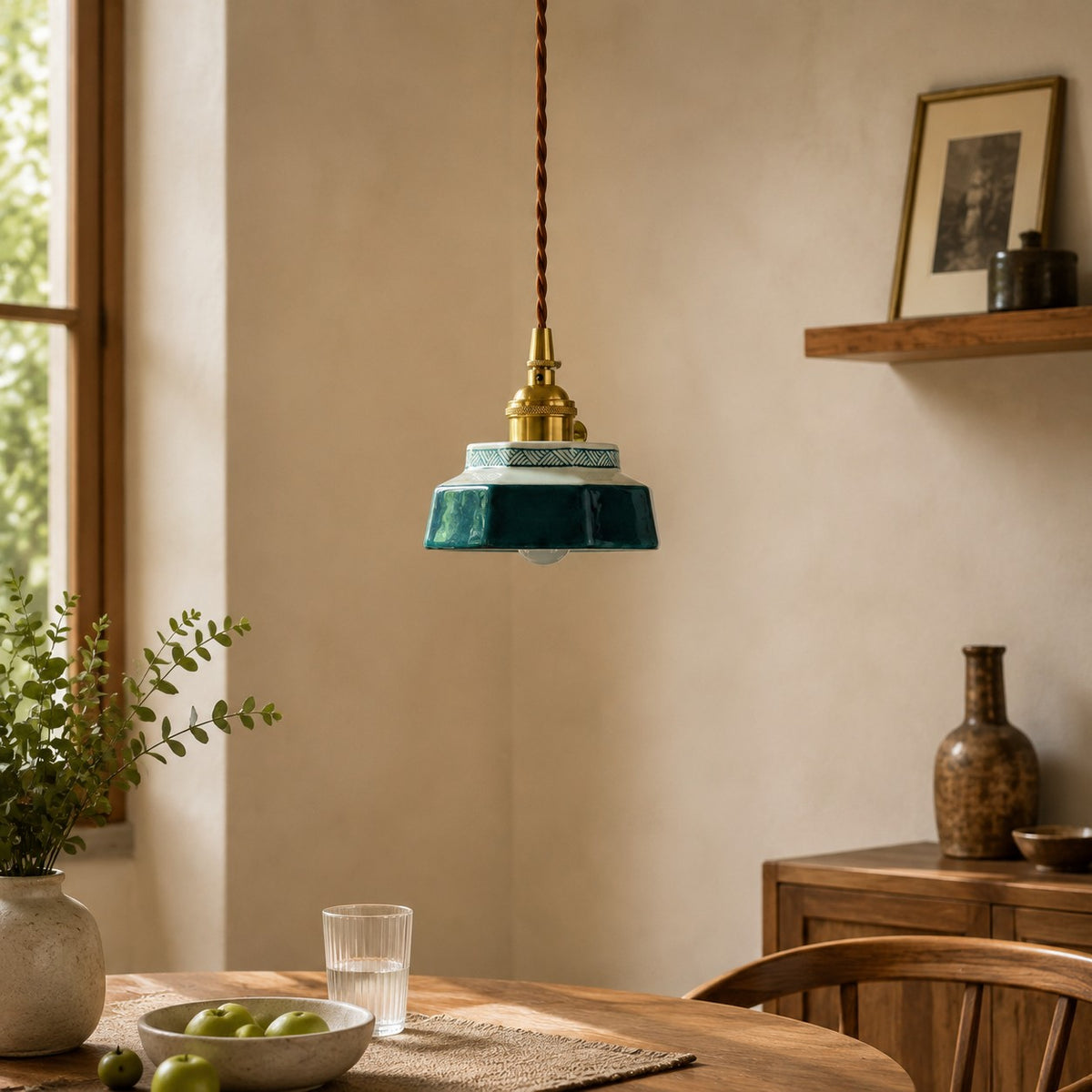 Octagonal Glazed Ceramic Pendant Light