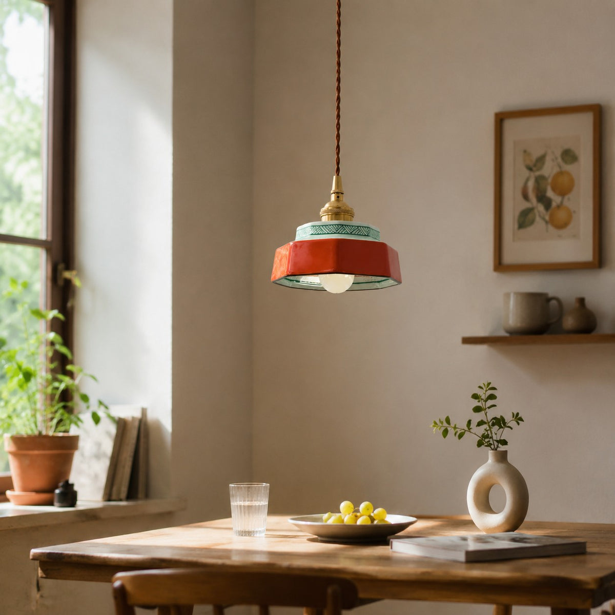 Octagonal Glazed Ceramic Pendant Light