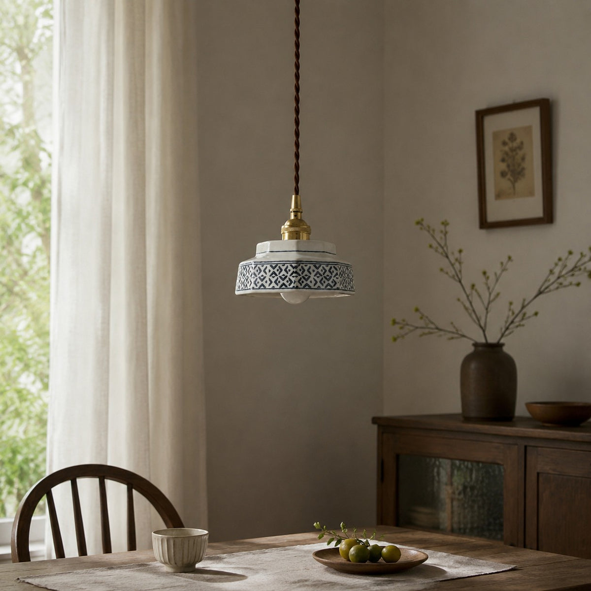 Octagonal Glazed Ceramic Pendant Light