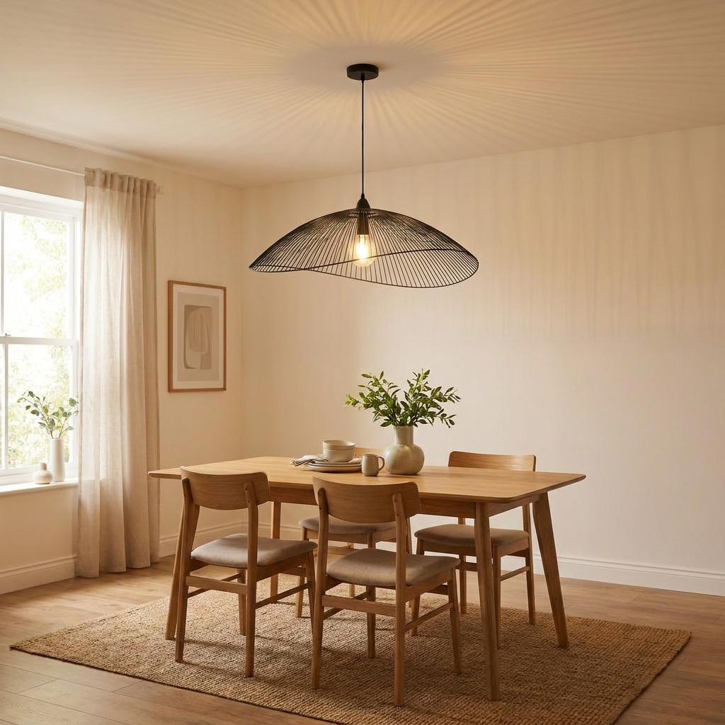 Sculptural Black Wire Dome Pendant Light Fixture