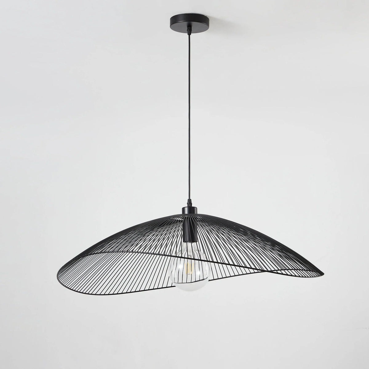 Sculptural Black Wire Dome Pendant Light Fixture