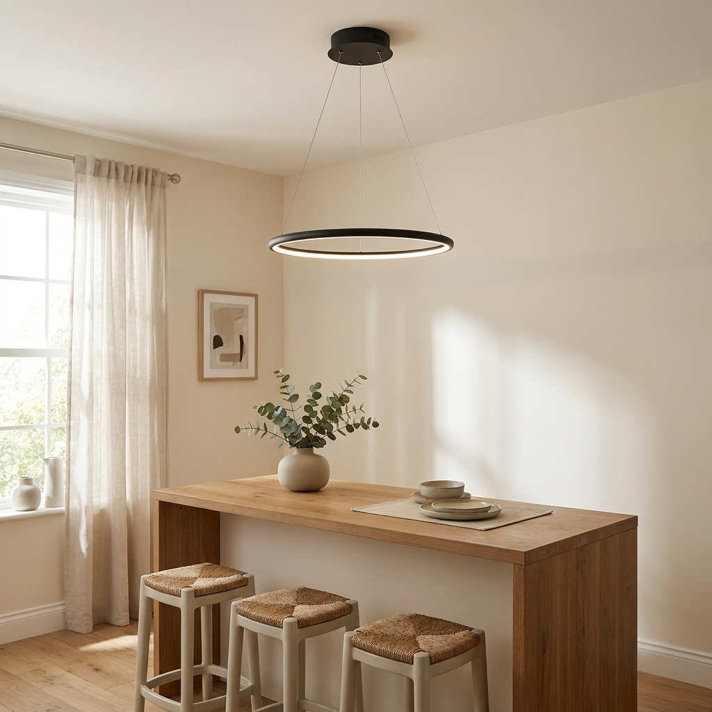 Sleek Black LED Pendant Light with Adjustable Height