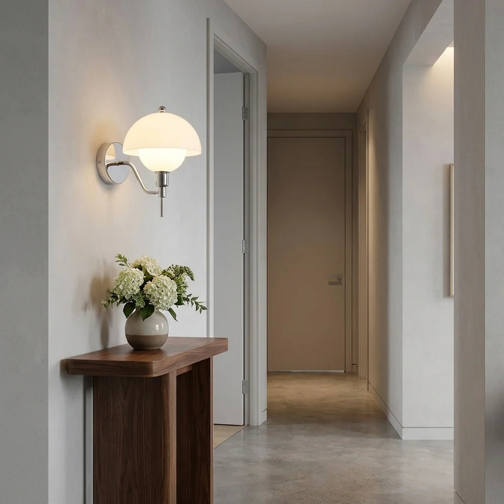 Sleek Chrome Wall Sconce with White Shade