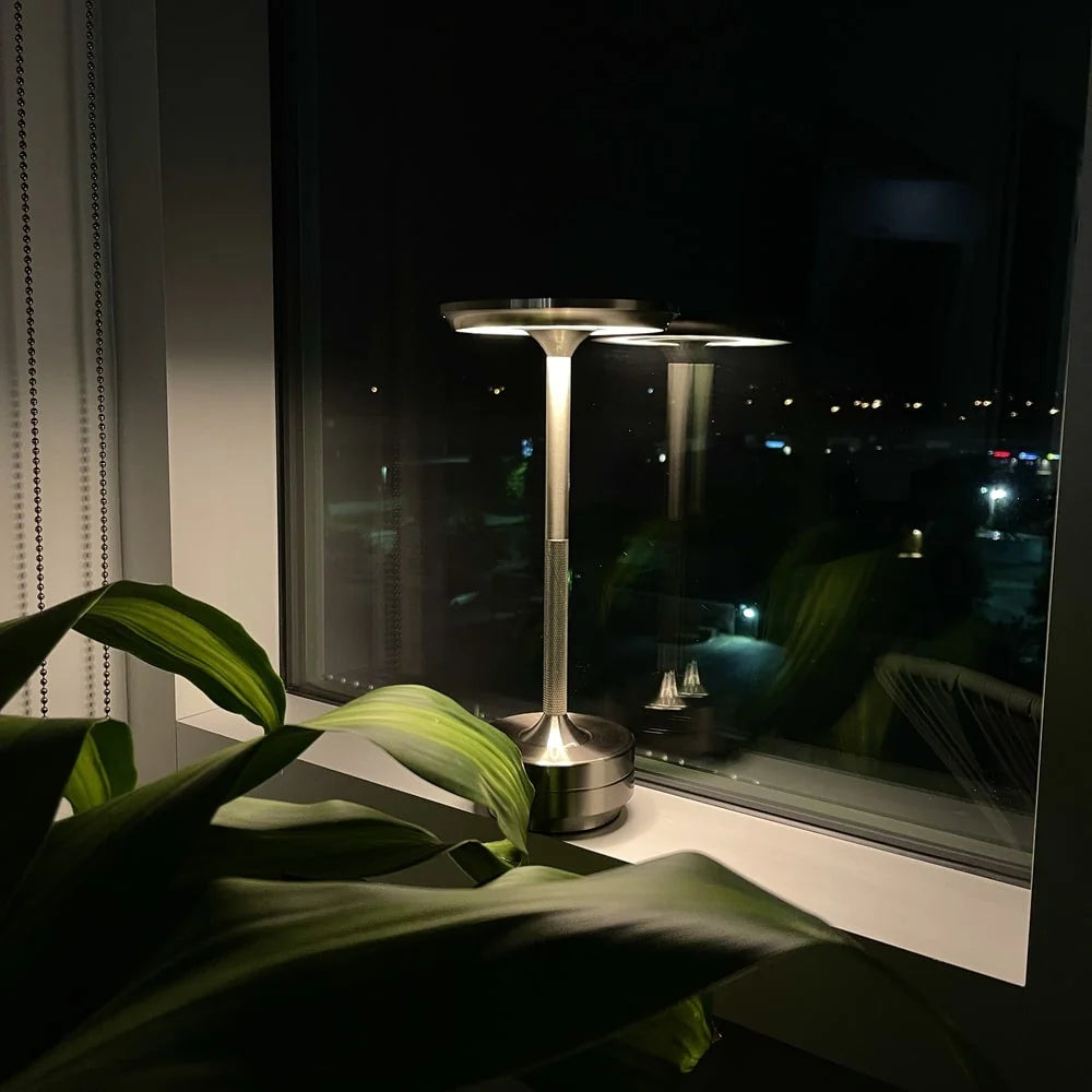 Sleek Metallic Cordless Table Lamp with Adjustable Glow