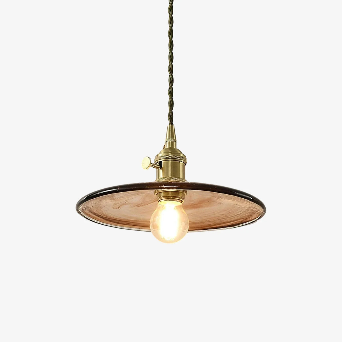 Sleek Mid Century Glass Pendant Light with Brass Shade