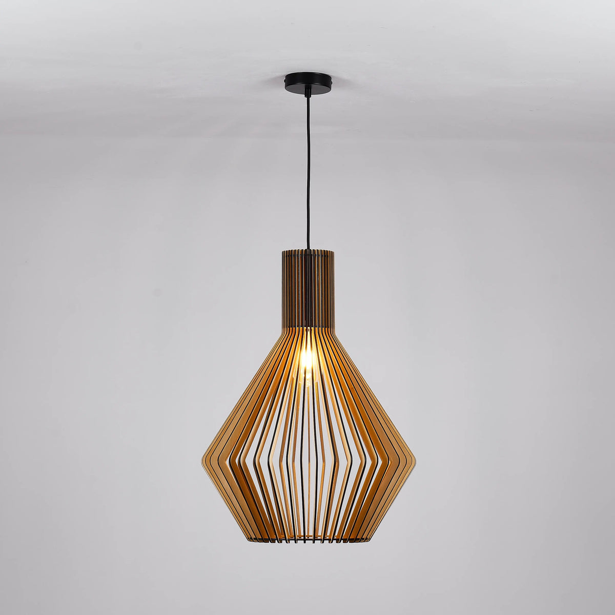 Stylish Black Wooden Pendant Light with Easy Assembly