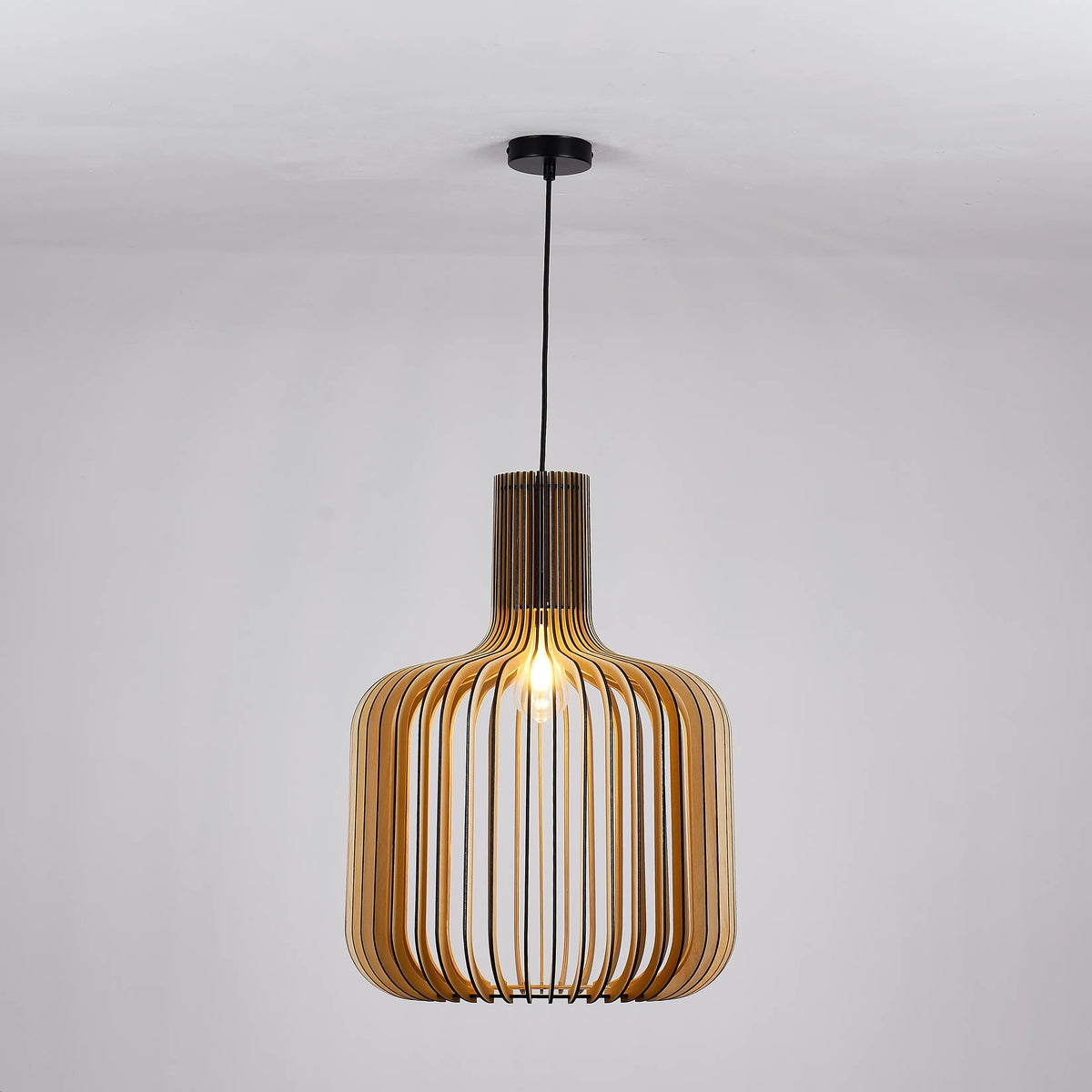 Stylish Black Wooden Pendant Light with Easy Assembly