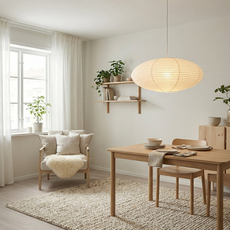Wabi Collection | Hanging Lamp with Handmade Shade & Adjustable Height