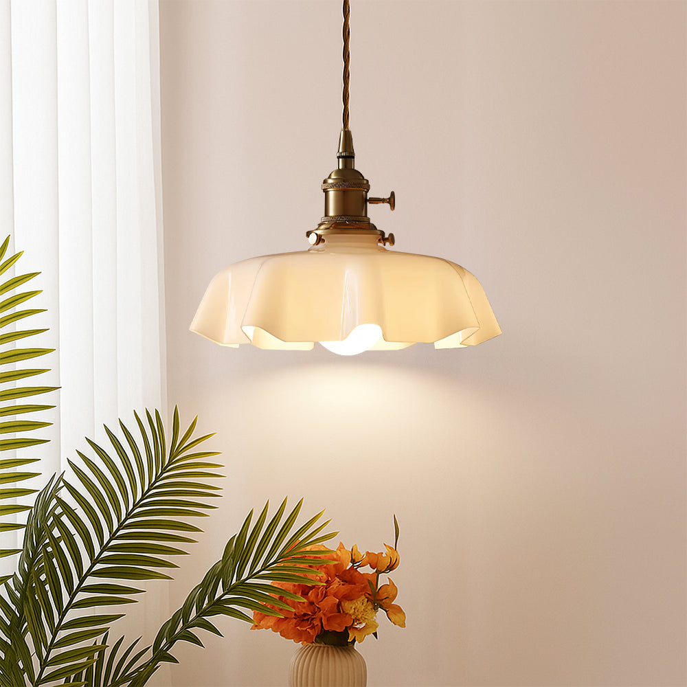 Scalloped Cream Glass Pendant Light